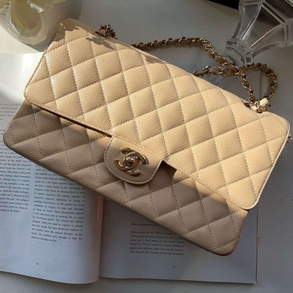 Chanel Classic Medium Double Flap Beige Bag